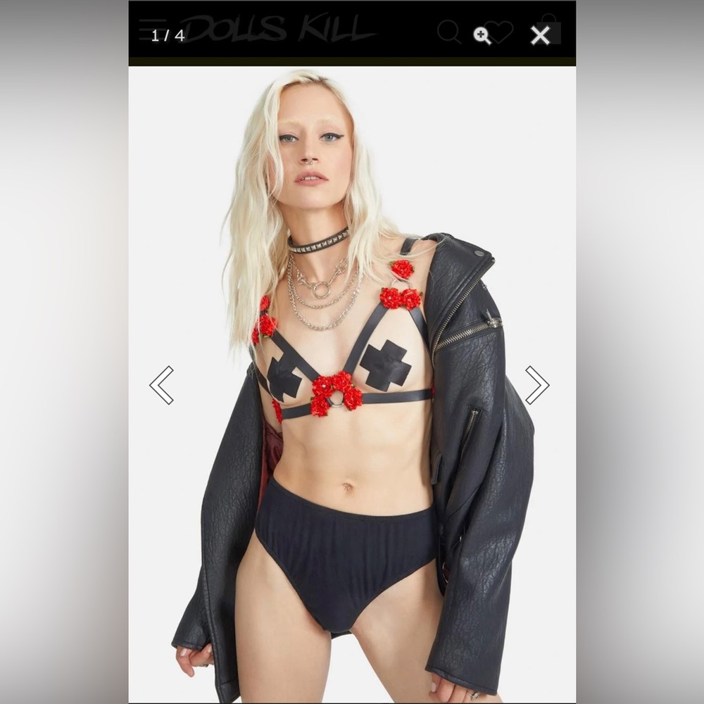 Dolls Kill Flowers in Darkness Harness Red & Black One Size